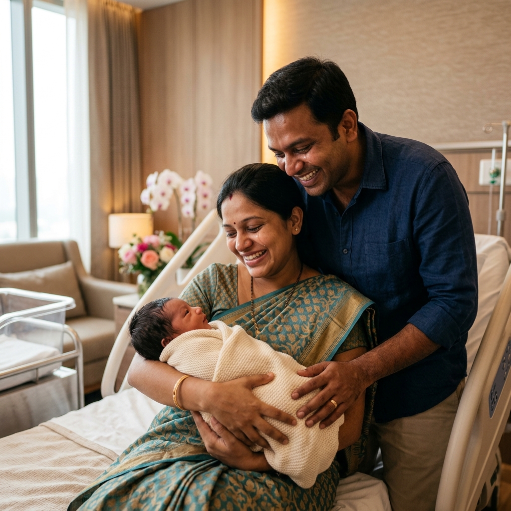 Happy mother with newborn baby in Sikar